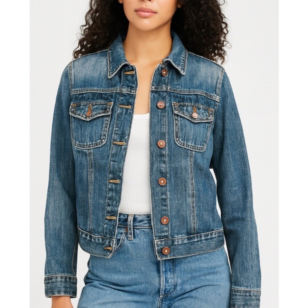 GAP 1969 denim jean jacket coat medium wash button up western Boho SZ SM